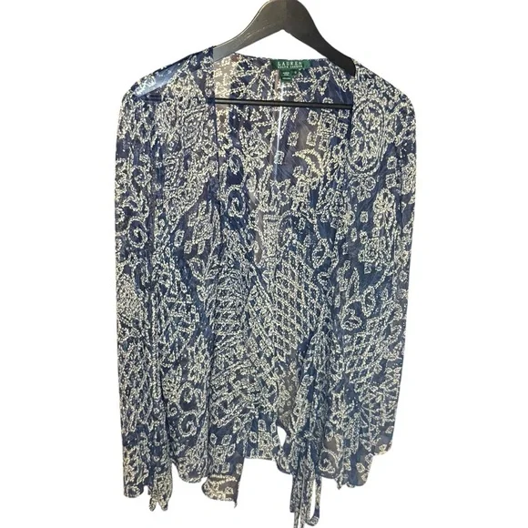 Ralph Lauren Blue Silk Paisley 2 Piece Skirt Set Large 12 Easter Vacation Luxury - Picture 3 of 16